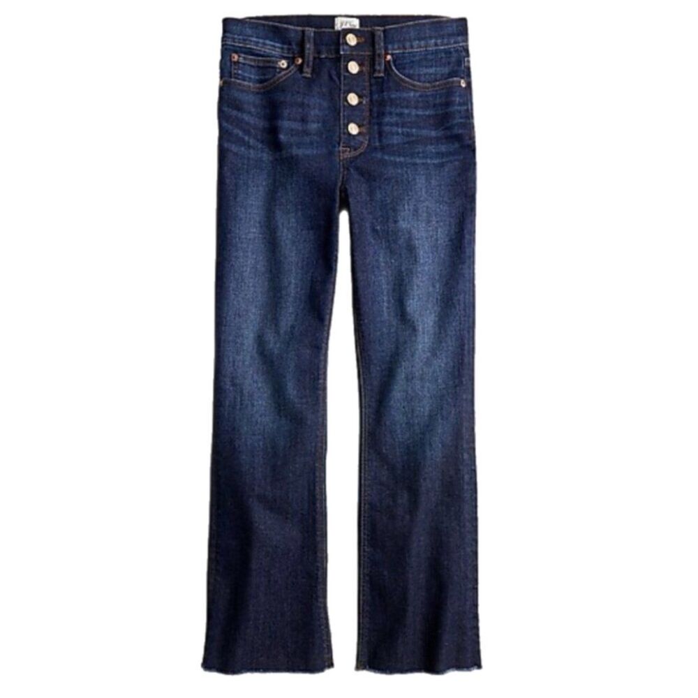 J. Crew 9" Demi-Boot Crop Jeans Dark Worn Wash Blue Size 32 High Rise Button Fly